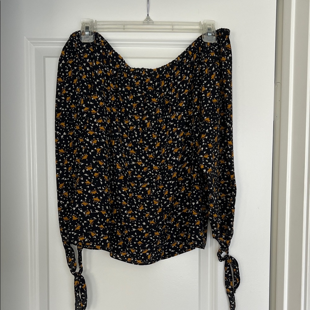 MADEWELL 💛 Black Floral Off-Shoulder Tie-Sleeve Top Sz S